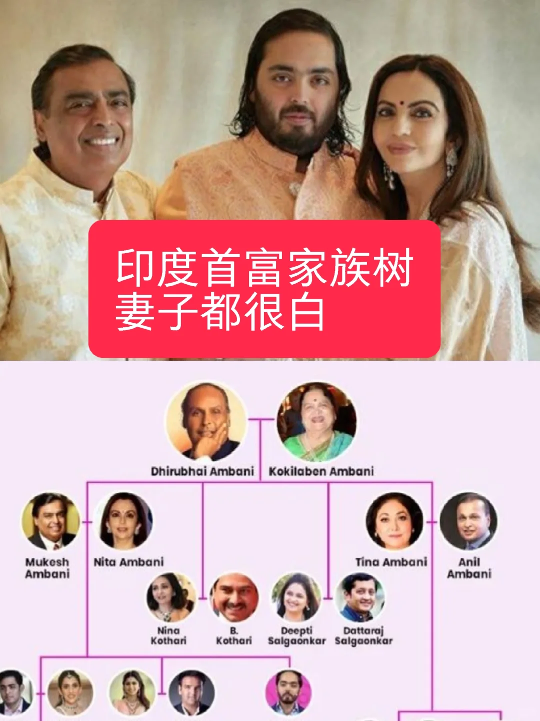 印度首富家族树，他妈就很白