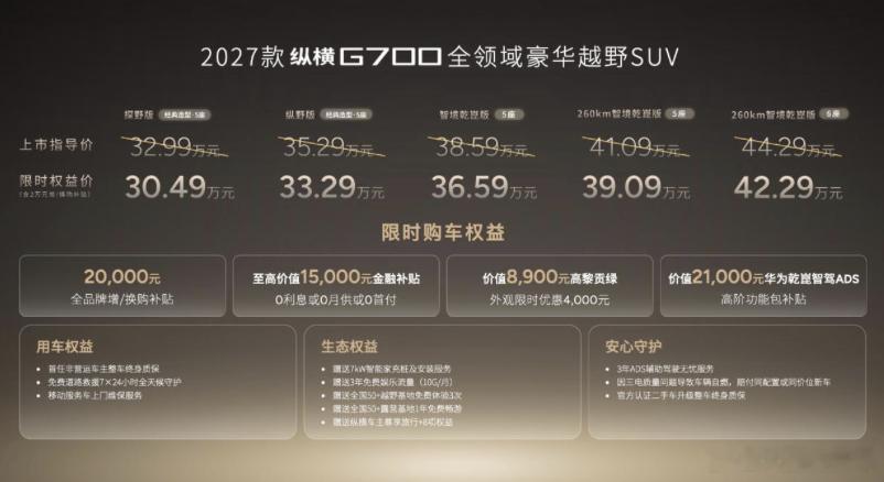 2027款纵横G700上市纵横G700  30.49万起！2027款纵横G700