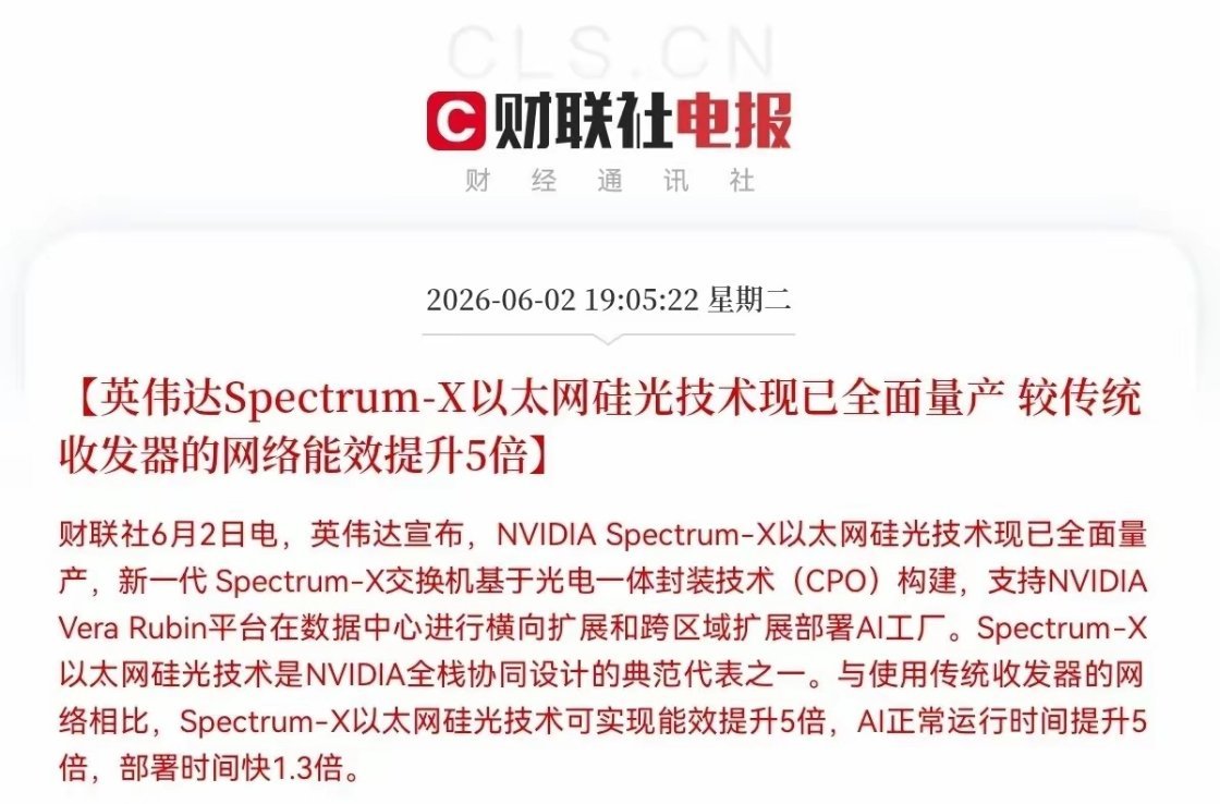 【6月3日财经早读】CPO再迎利好：英伟达宣布，英伟达Spectrum-X以太网