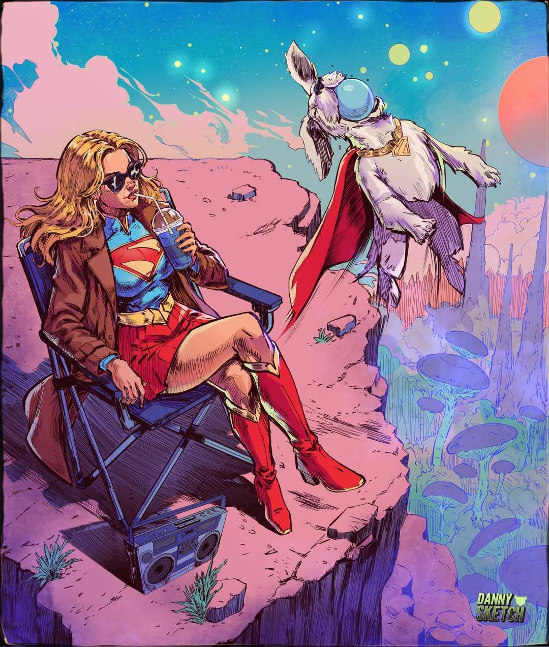 DC艺术家Daniel Traistaru创作的超女与小氪。 
