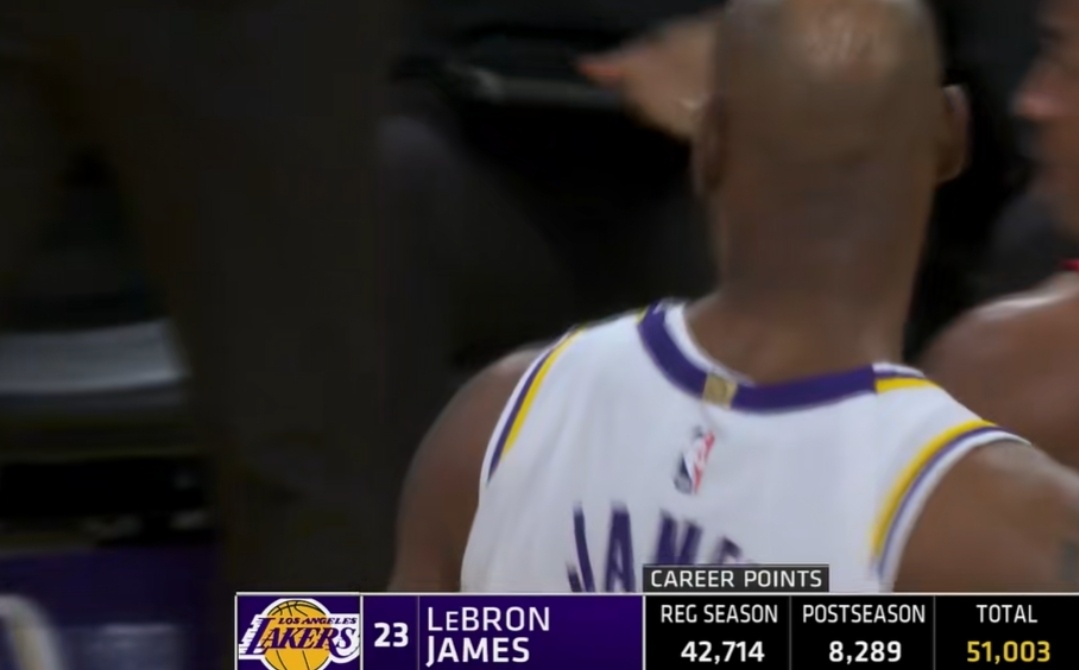 猛龙vs湖人里程碑！詹姆斯生涯常规赛+季后赛总分突破51000大关NBA常规赛继