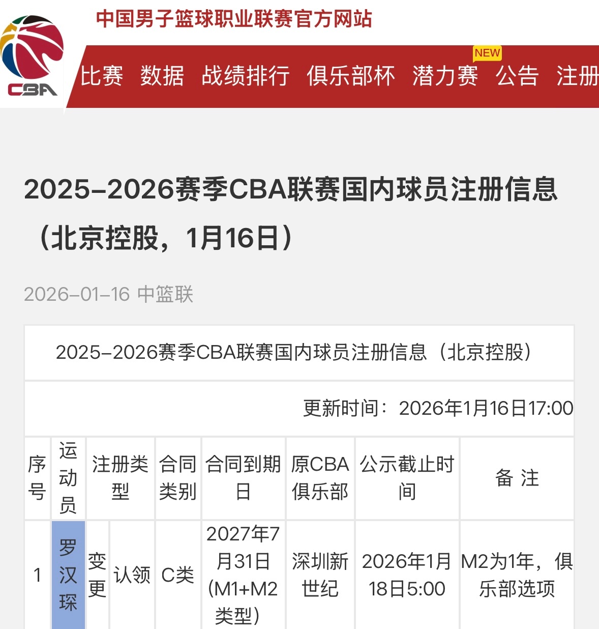 罗汉琛从深圳转投北控，30号见不到了