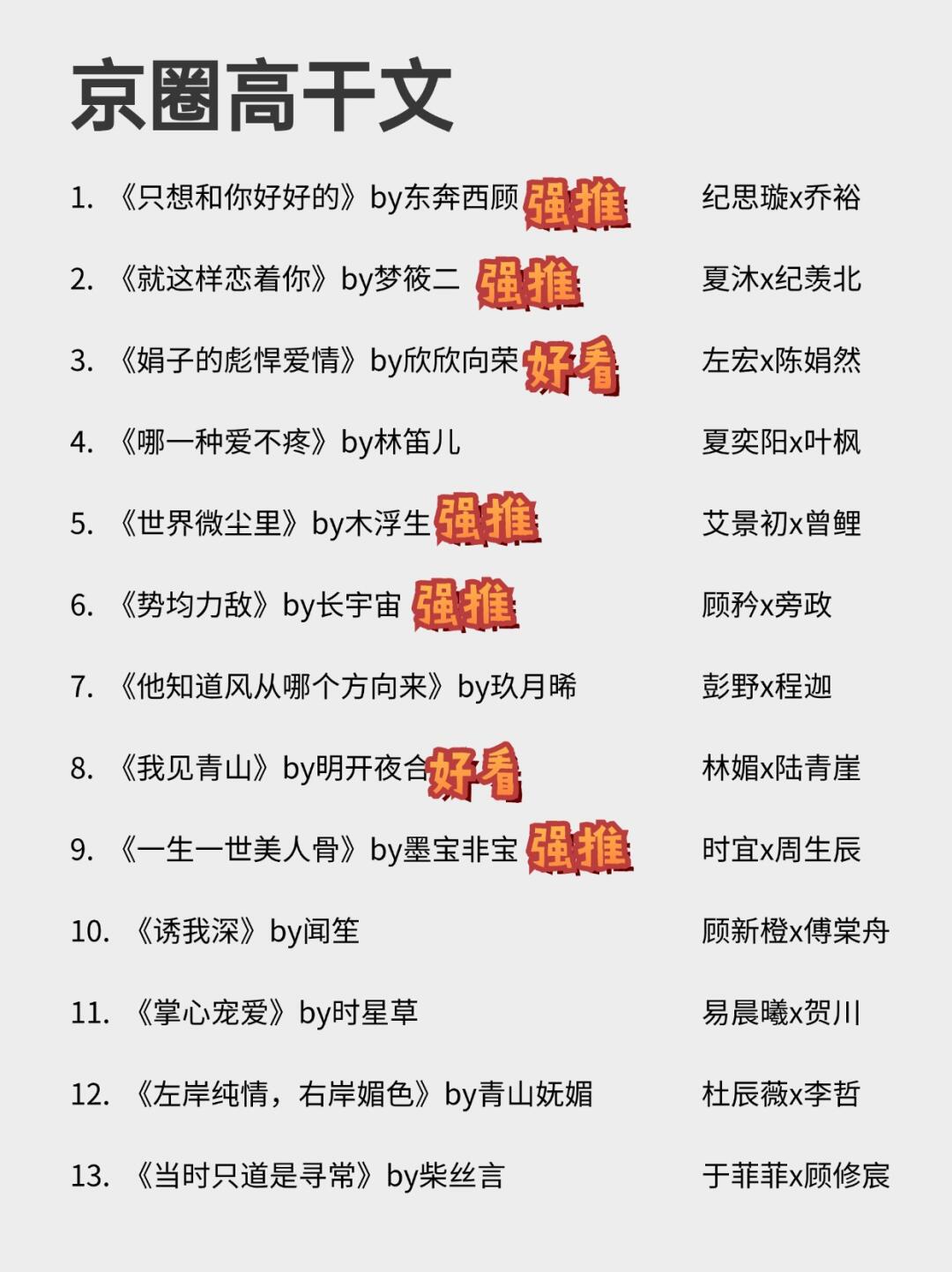 爱看高干文的有福了！26本京圈高干文！