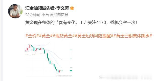 一小时前已经提醒在4170找机会空一次，黄金上来4165直接果断空进去，防守极限