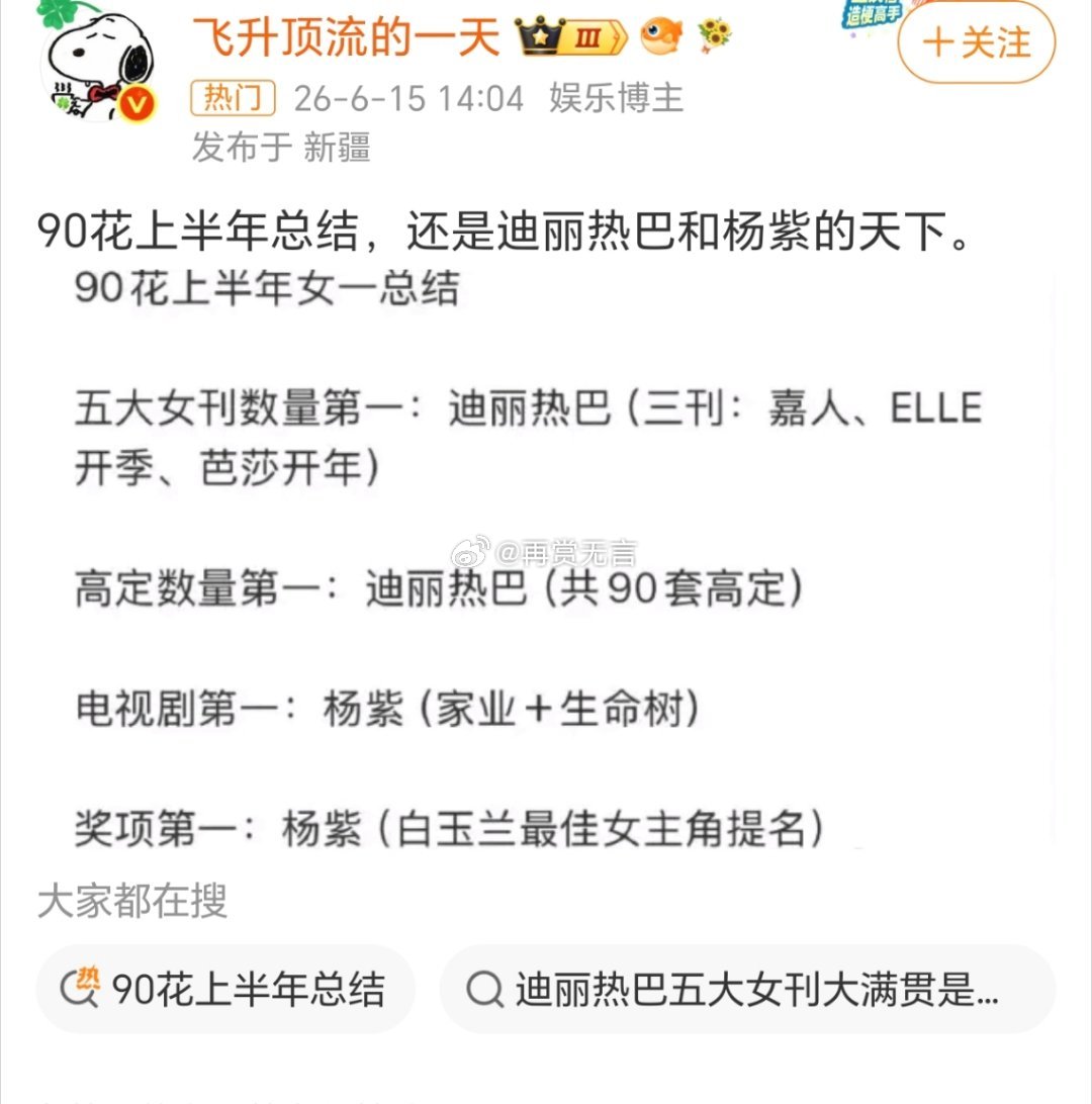 时尚看迪丽热巴，影视看杨紫，一位在高奢时尚赛道持续突破，一位深耕影视剧作品打磨演