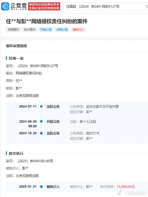 任嘉伦黑粉被强执1.5万  任嘉伦黑粉被强制执行1.5万 据企查查APP显示，1