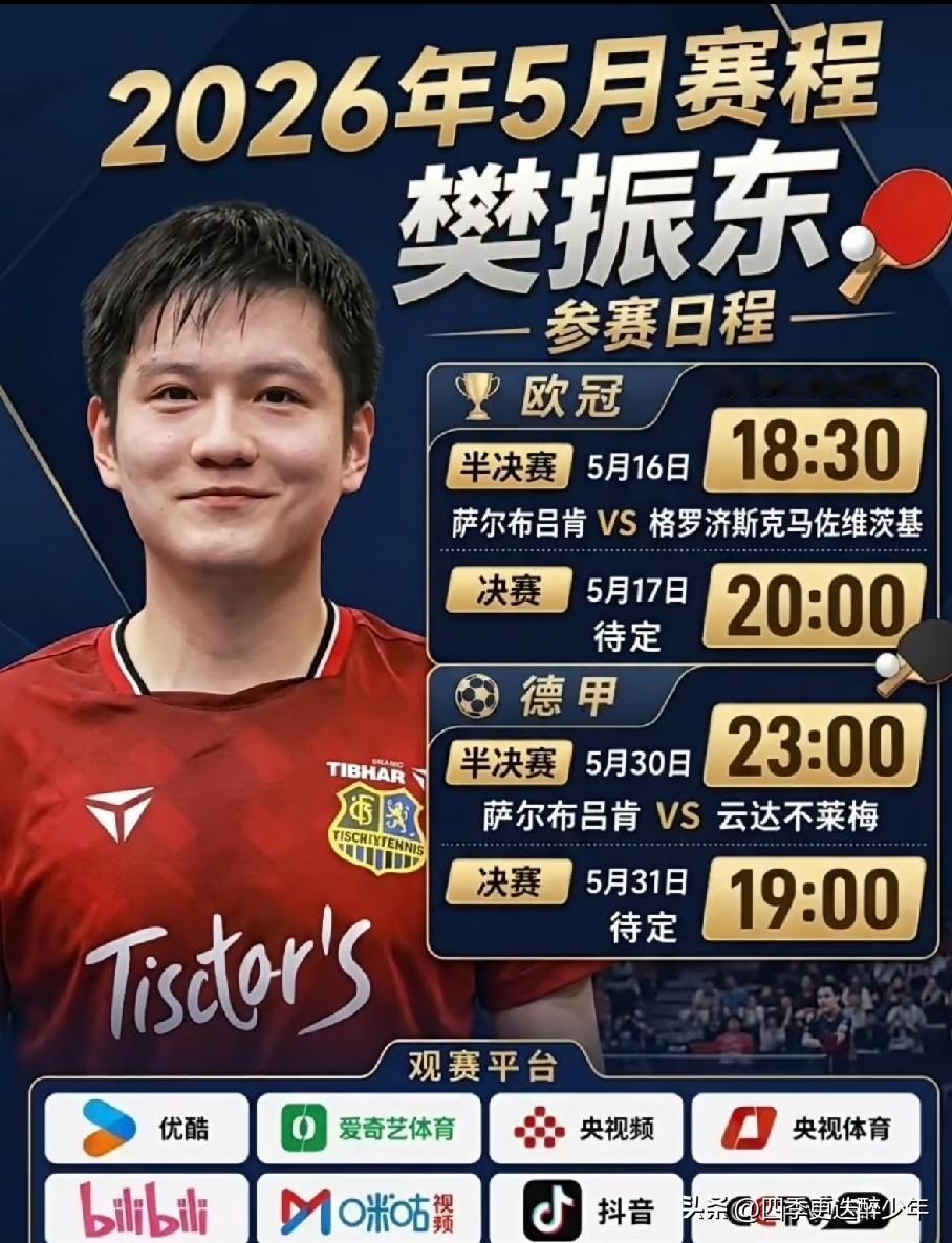 有机会欣赏樊振东打德甲联赛和欧冠了，比看他在国内打球还过瘾，还兴奋，还激动，因为