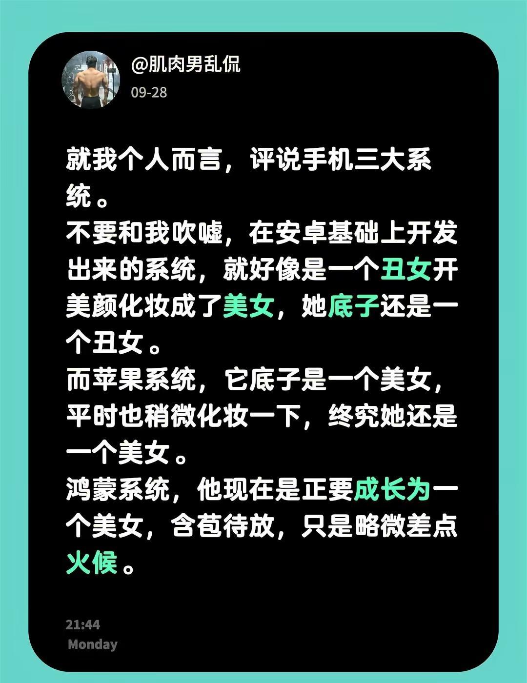 就我个人而言，评说手机三大系统。不要和我吹嘘，在安卓基础上开发出来的系统，就好像