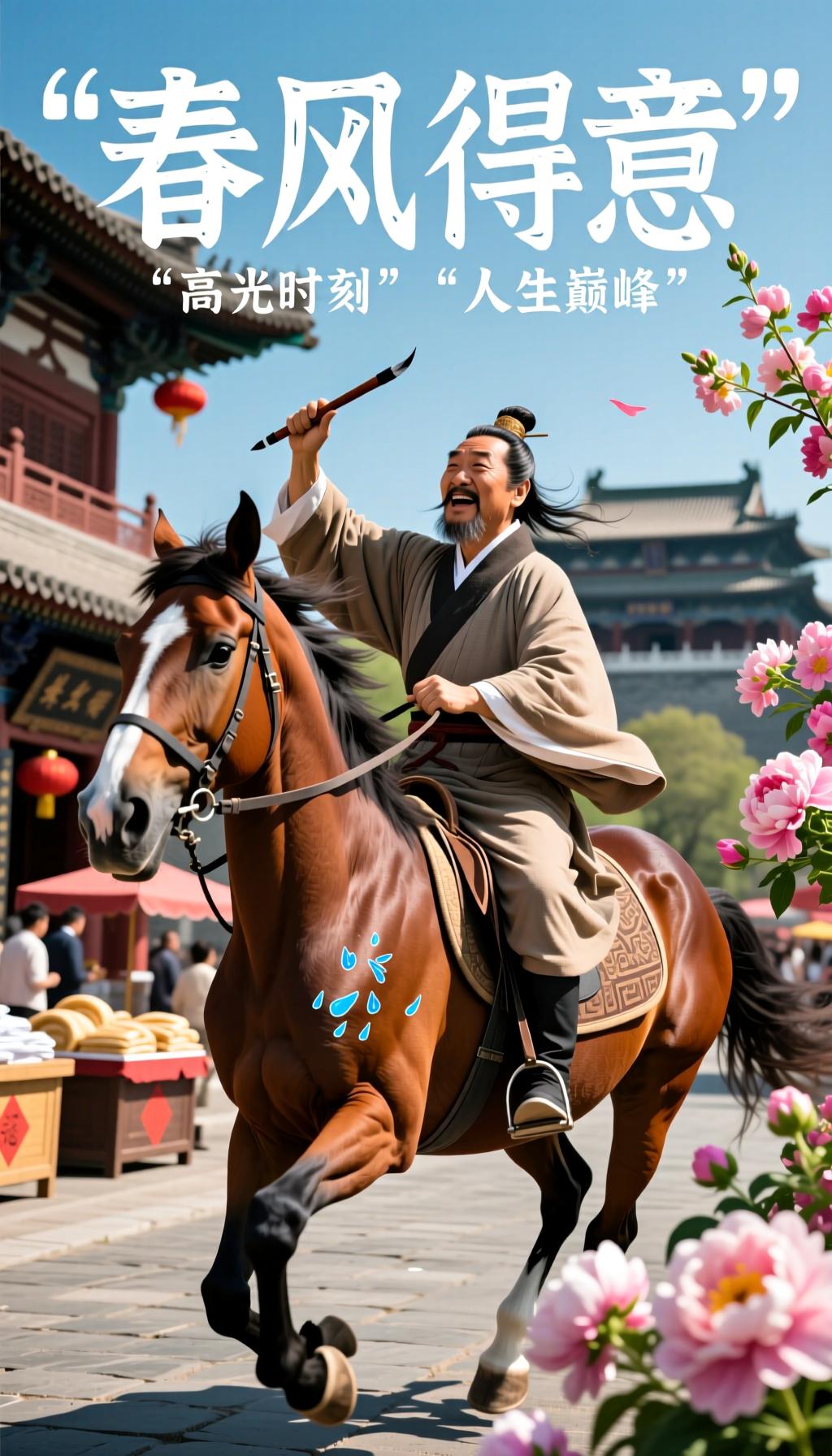 春风得意：古人的“人生巅峰”体验报告
一、成语的“高光时刻”
“春风得意”这四个