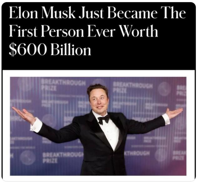 【马斯克成为世界上第一个财富超过6000亿美元的人。 主要收入来源是SpaceX