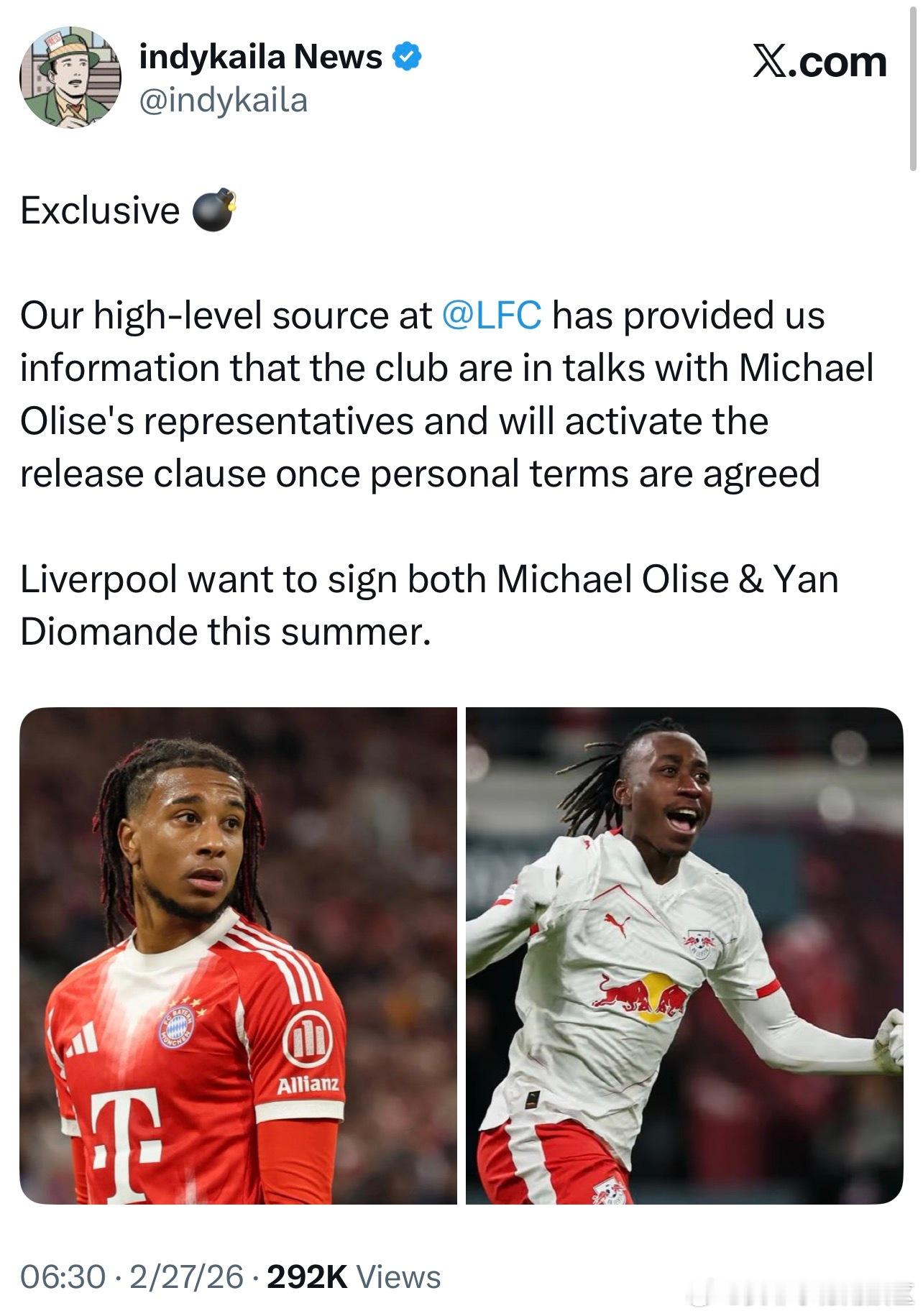 起猛了，一大早看见绿帽哥说我军想在夏天把奥利塞和迪奥曼德都签了没过十五都是年