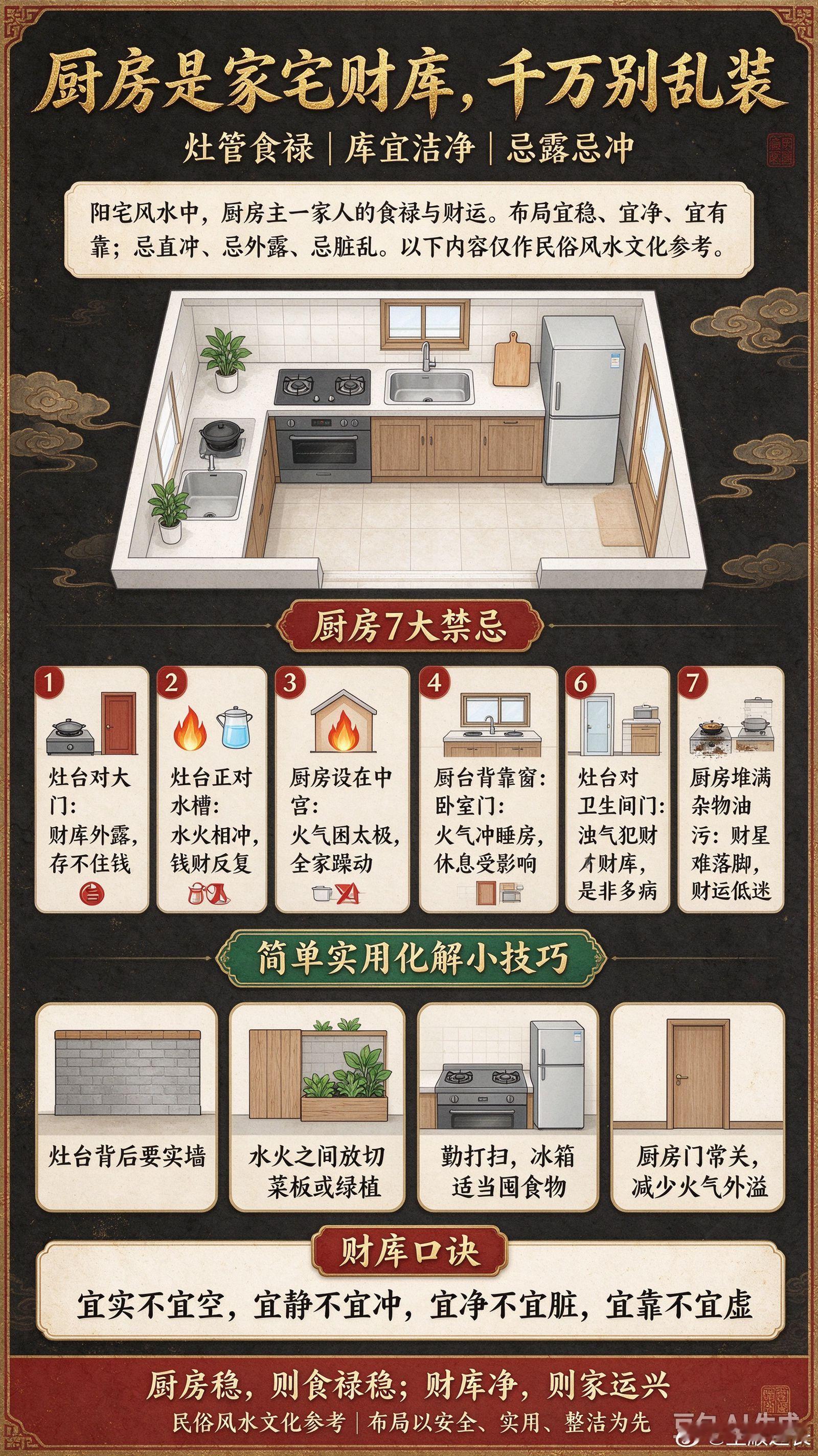 🔥厨房是家宅财库，千万别乱装🏠在阳宅风水里，厨房为家中「财库」，主一家人食禄