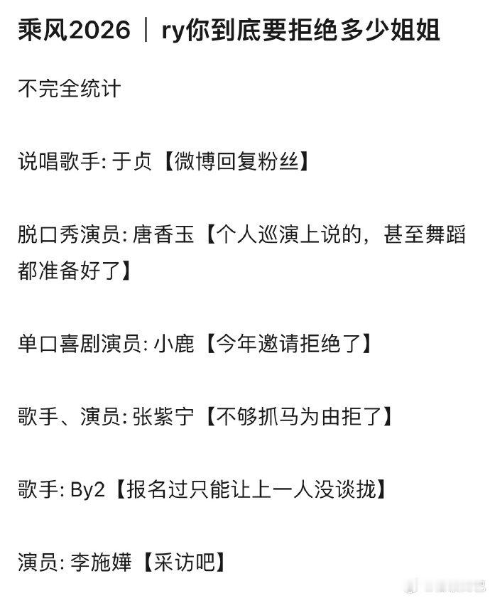 曝报名浪姐被拒的姐姐网传浪姐落选名单 网传浪姐落选名单 