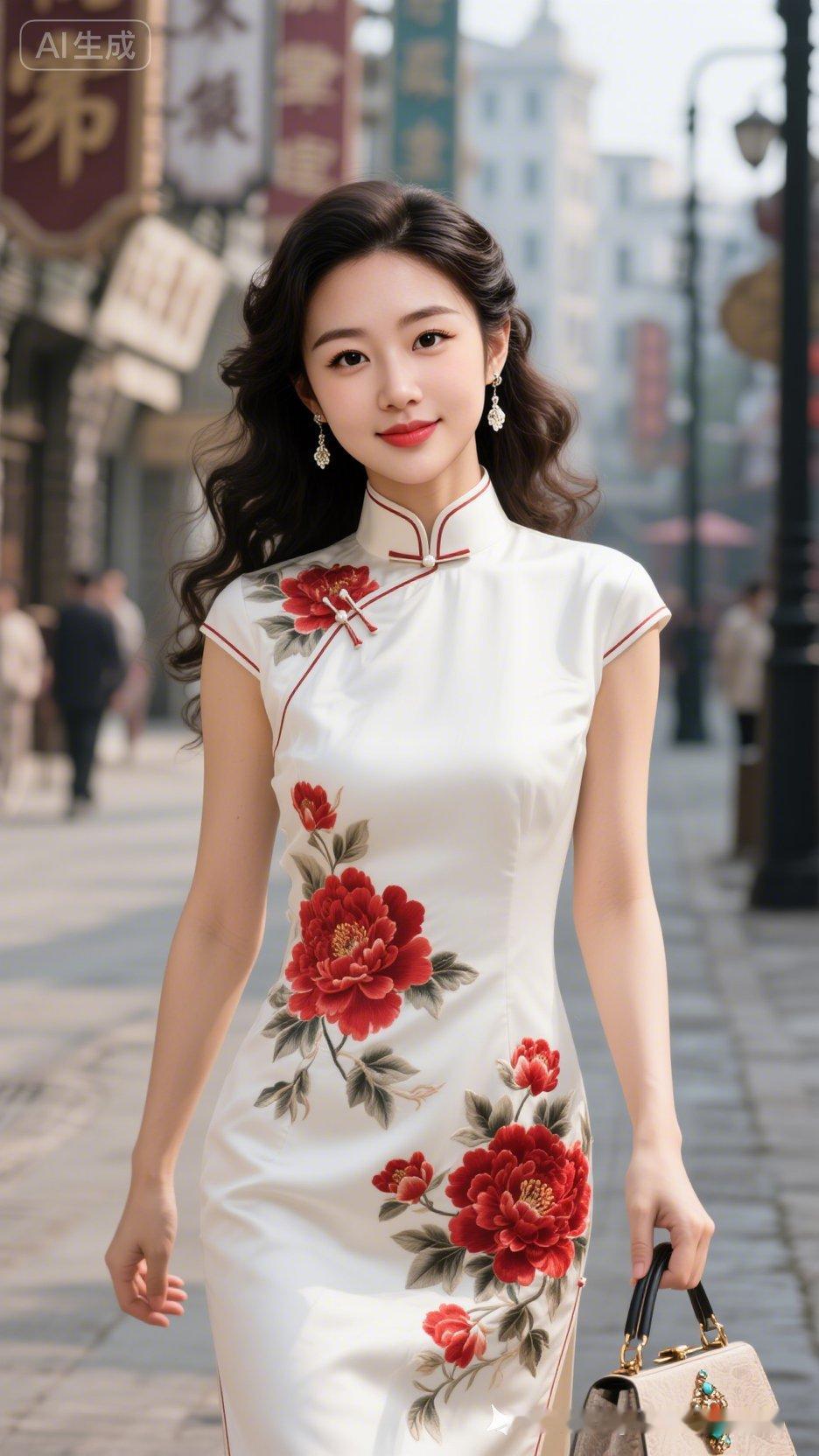 优雅旗袍，红艳花枝，漫步街头，尽显东方魅力！