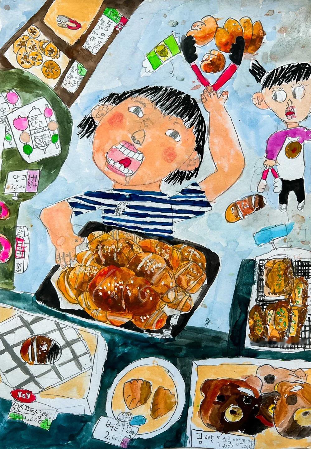 小学三年级女儿的画作~“横扫海盐面包的妈妈” 海外新鲜事 热点现场 看得出来孩子