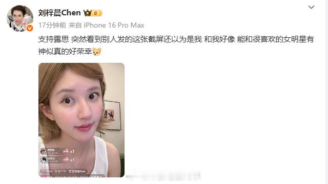 刘梓晨力挺赵露思刘梓晨以为赵露思的截屏是自己 [笑cry] ​​​