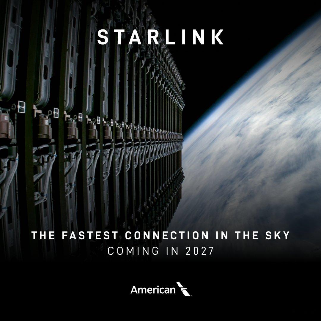 美国航空将为窄体机队加装星链WIFI美国航空公司今日宣布，从 2027 年第一季