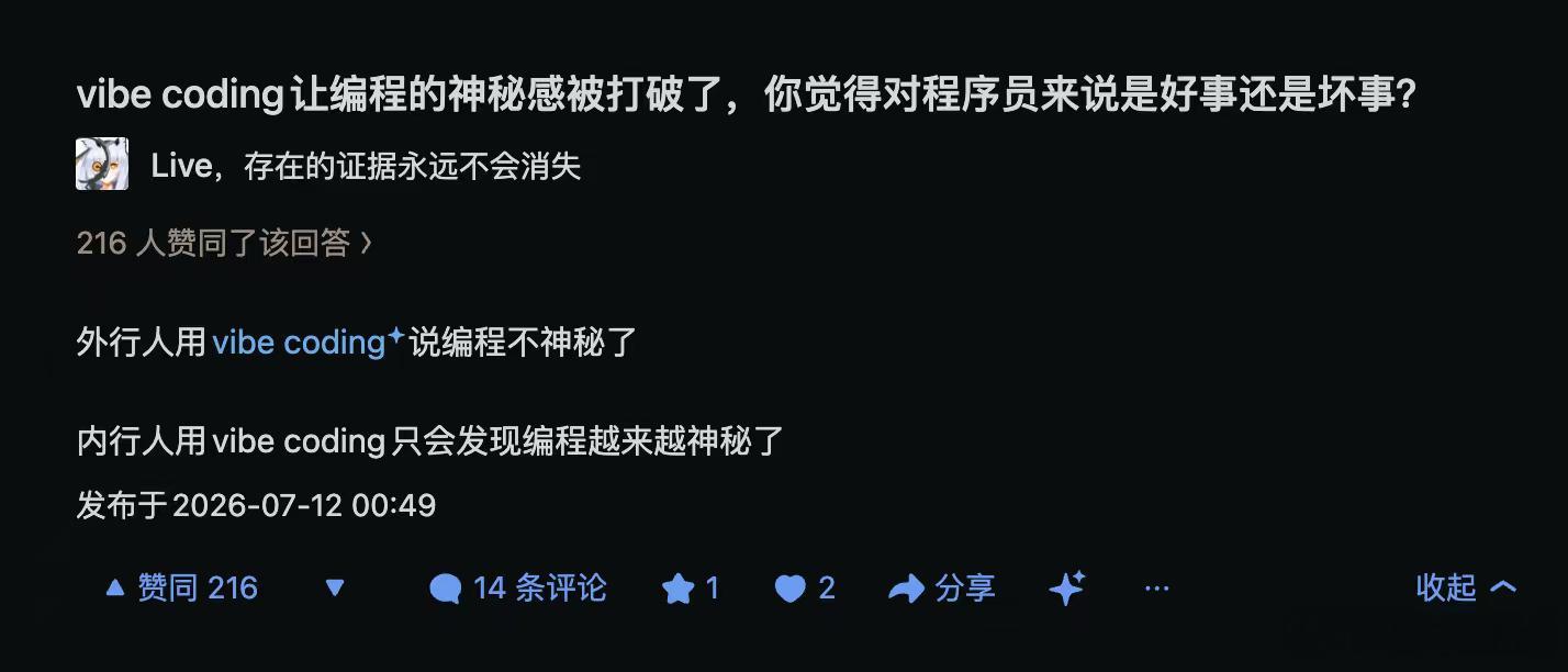 外行人用vibe coding说编程不神秘了内行人用vibe coding只会发