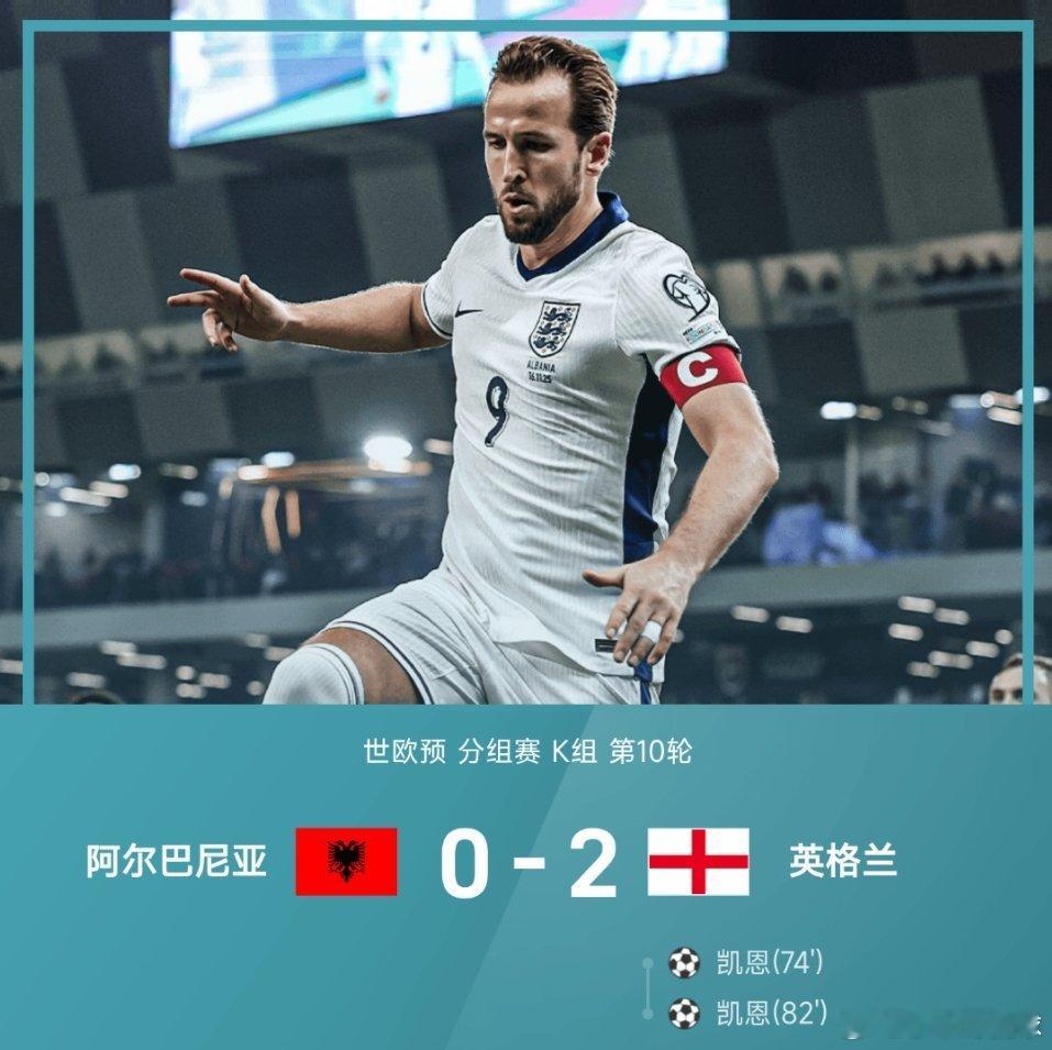 6赛季世欧预分组赛K组第10轮，英格兰2-0战胜阿尔巴尼亚。全场比赛，凯恩上演梅