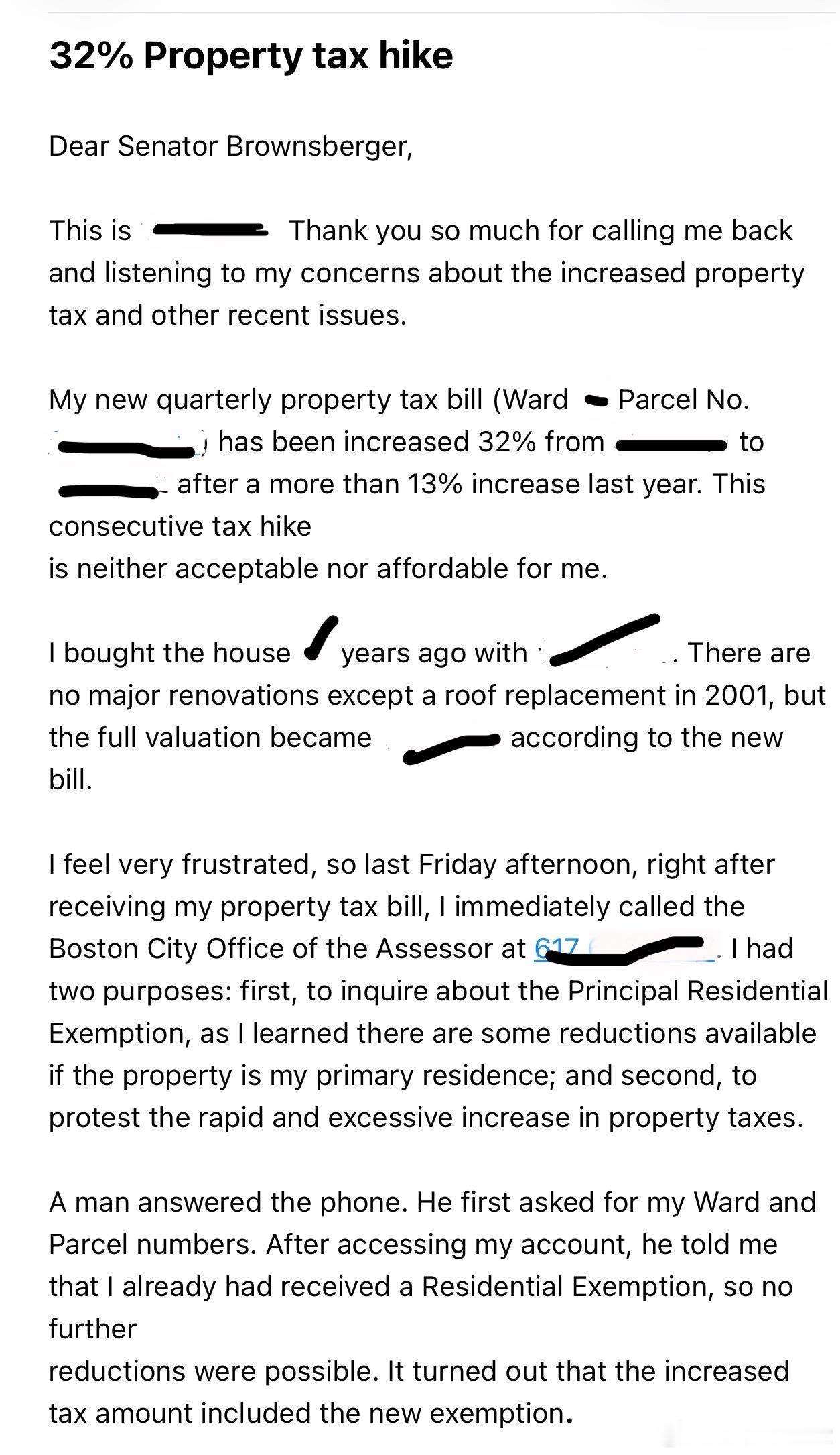 刚刚给上次通话的州参议员写了一封信。 