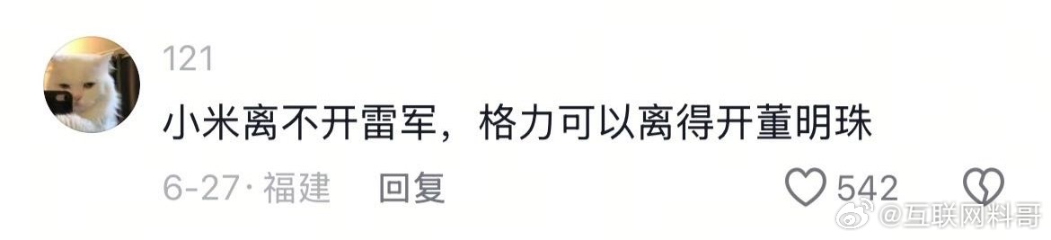 小米离不开雷军，格力可以离开董明珠。你们细品这句话到底嘛意思。 ​​​