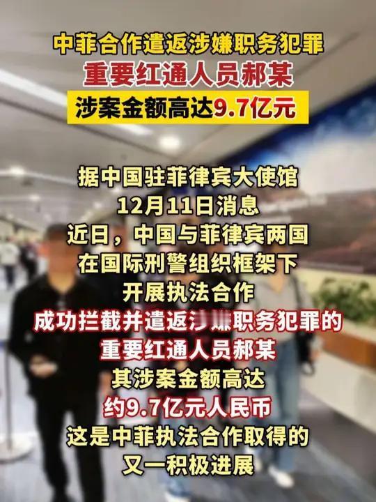 中菲合作遣返9.7亿红通人员案，彰显了跨国反腐合作的强大效能与坚定决心。此次行动