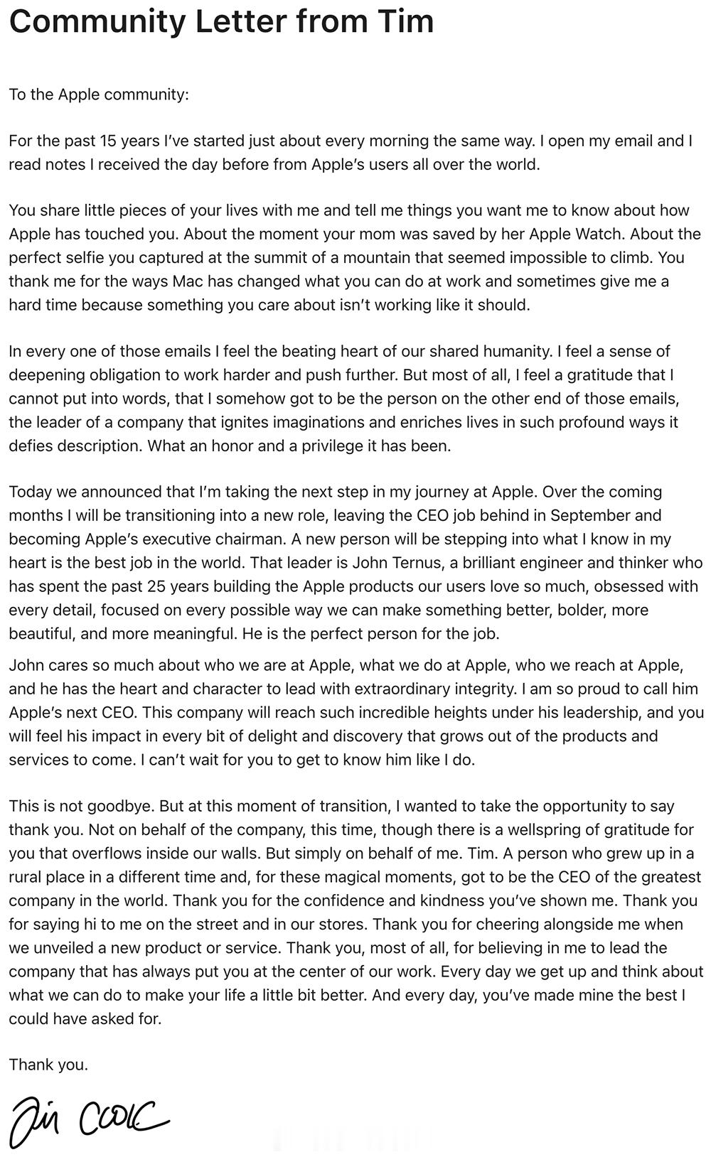 苹果官宣，现任硬件工程高级副总裁John Ternus将接任苹果下一任CEO，T