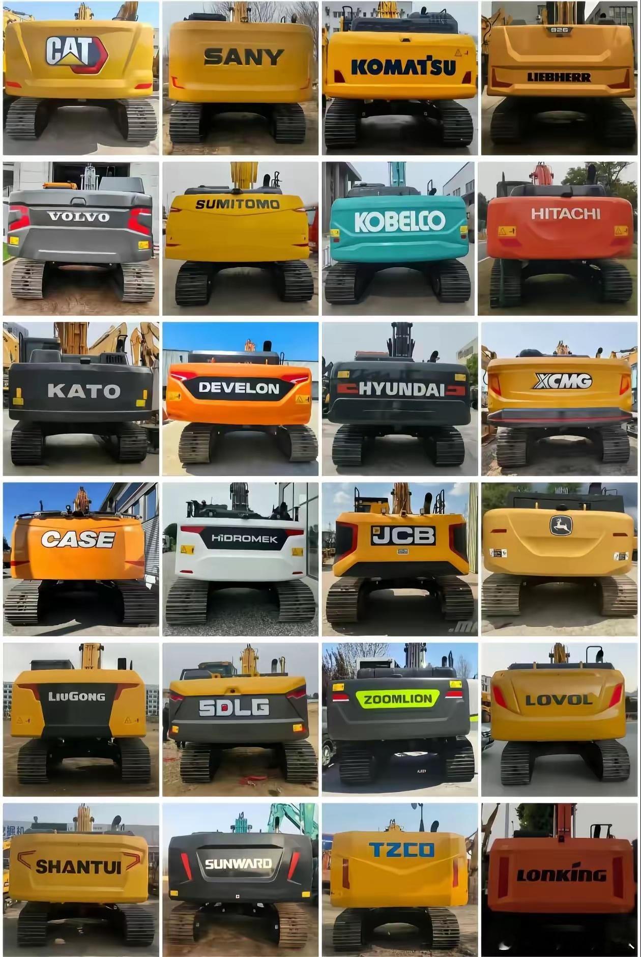 能把这些品牌全认出来的才是真大神，你最爱哪个品牌的挖掘机？ 