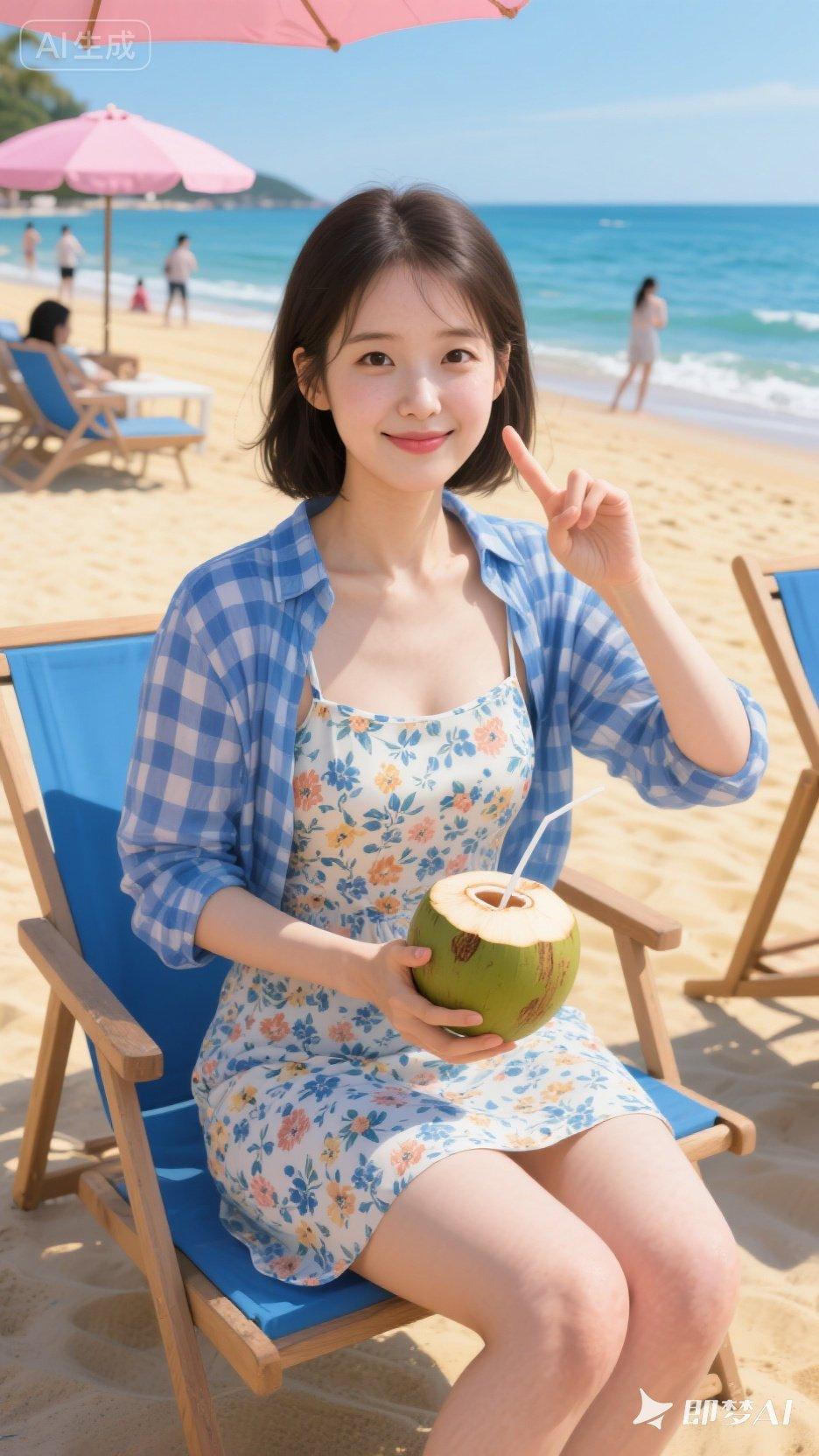夏日海滩度假，清新椰汁相伴，元气满满的一天！🌞🥥👗