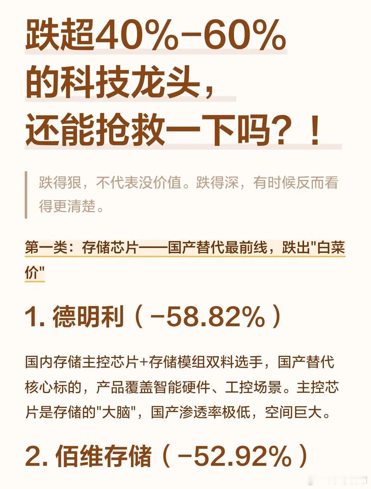 跌超40%-60%的科技龙头，还能抢救一下吗 