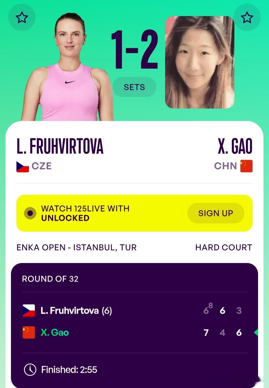 WTA125伊斯坦布尔站🇹🇷女单第1轮高馨妤🇨🇳7-6(8)/4-6/6