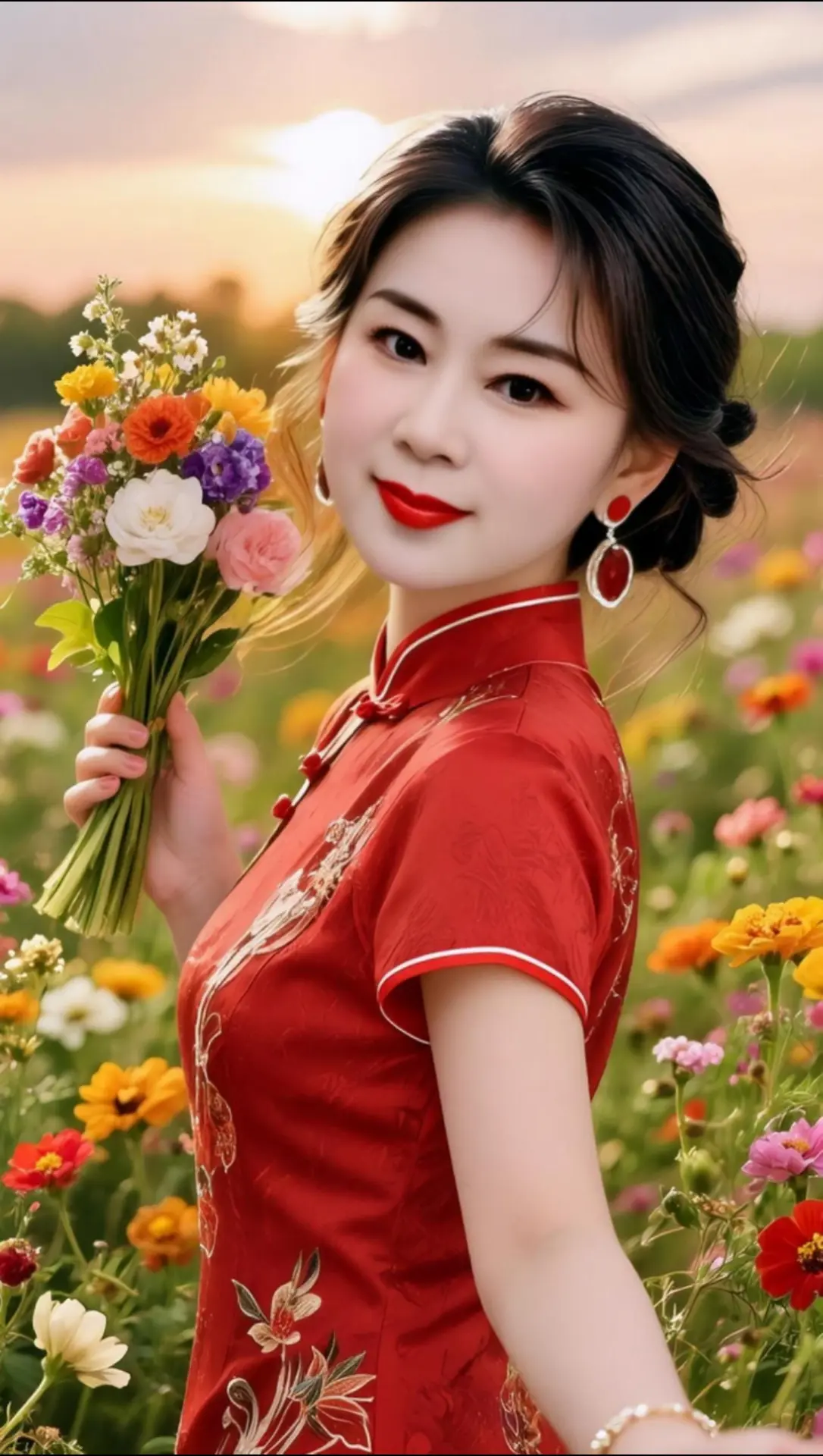 AI花海旗袍照 随变ai随便玩