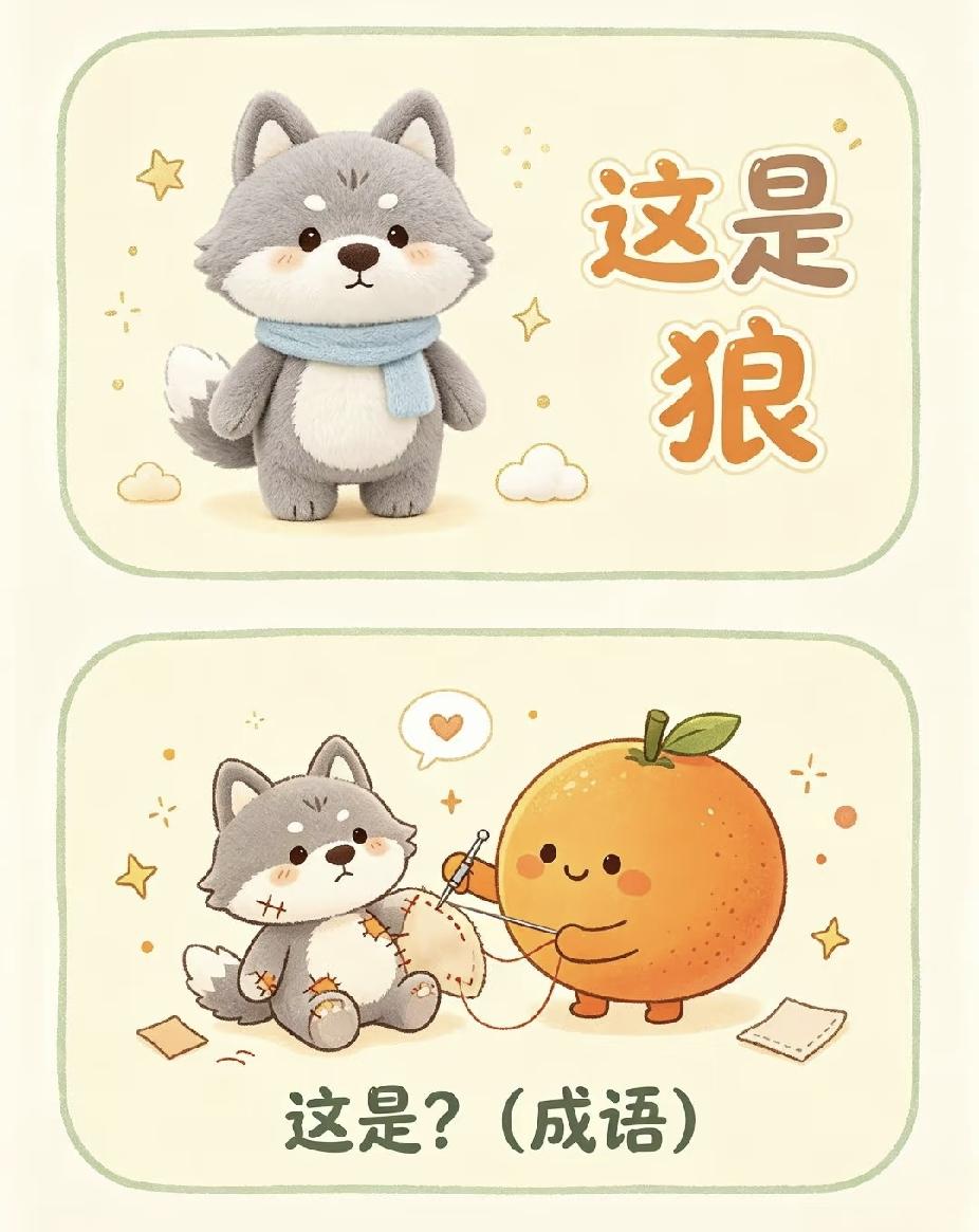 趣味看图猜成语：橙子给狼缝补，你能一秒猜出来吗