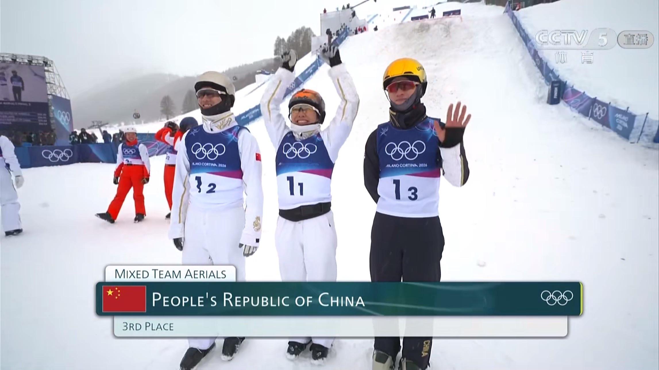 徐梦桃王心迪李天马出战混团中国空中技巧队铜牌米兰冬奥会自由式滑雪空中技巧混合团体