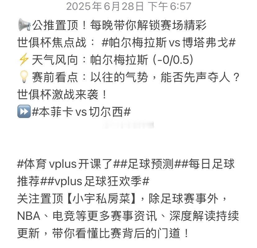 📢公推置顶！每晚带你解锁赛场精彩世俱杯焦点战：帕尔梅拉斯vs博塔弗戈​⚡️天气