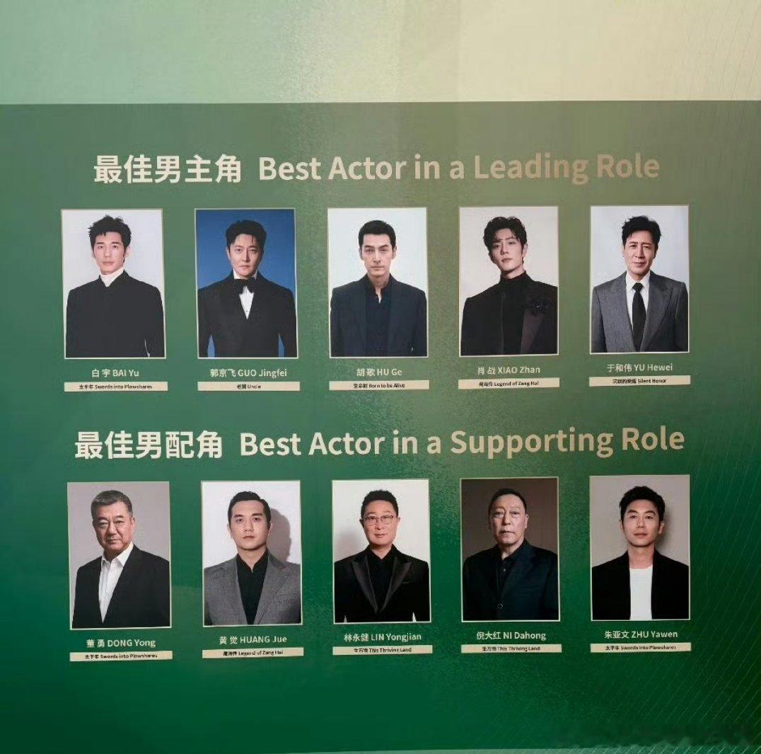 白玉兰最佳男主/男配/女主/女配提名公式照 