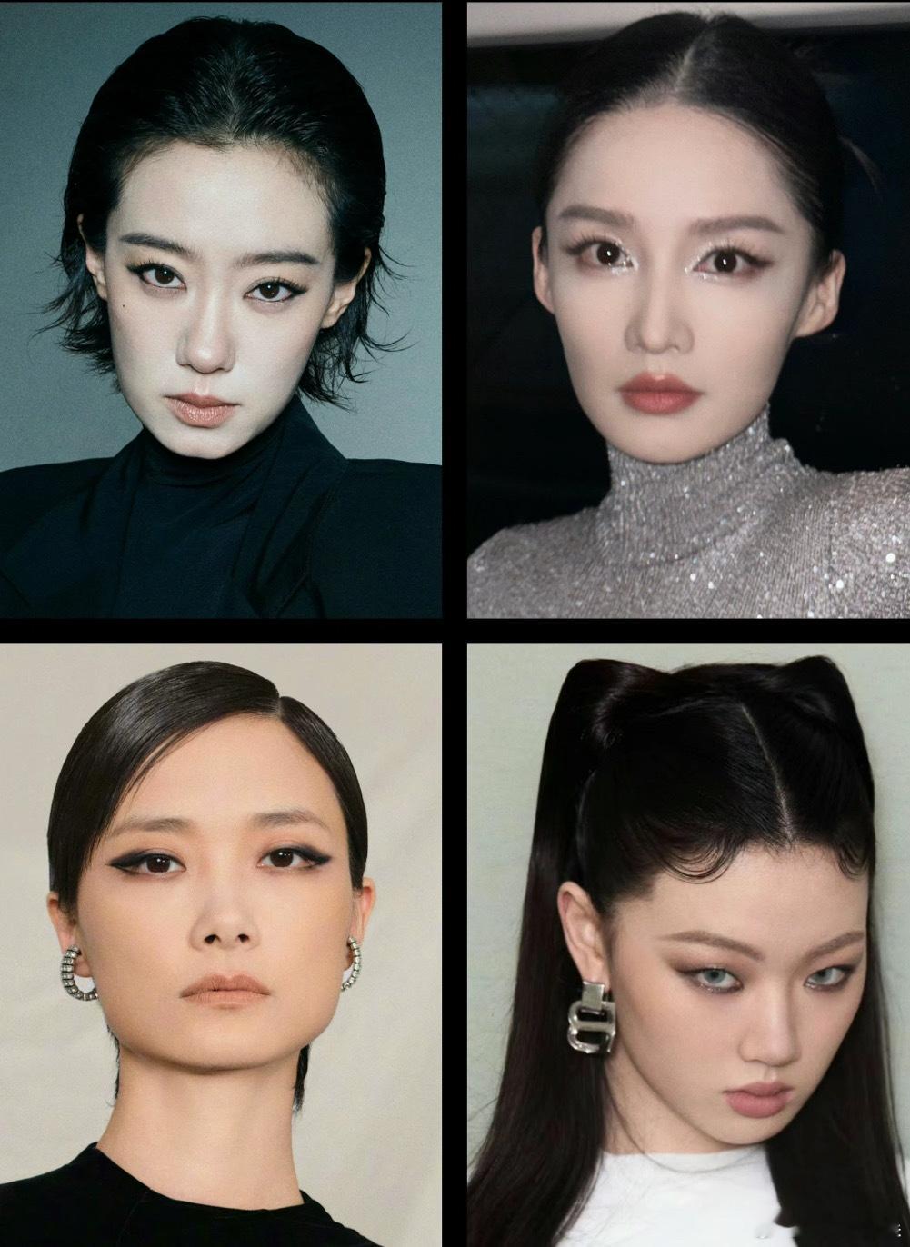 #巴黎世家秀场巴味最浓的女明星#李宇春平拉黑粗半眼线，张小斐湿发背头烟熏妆，李沁