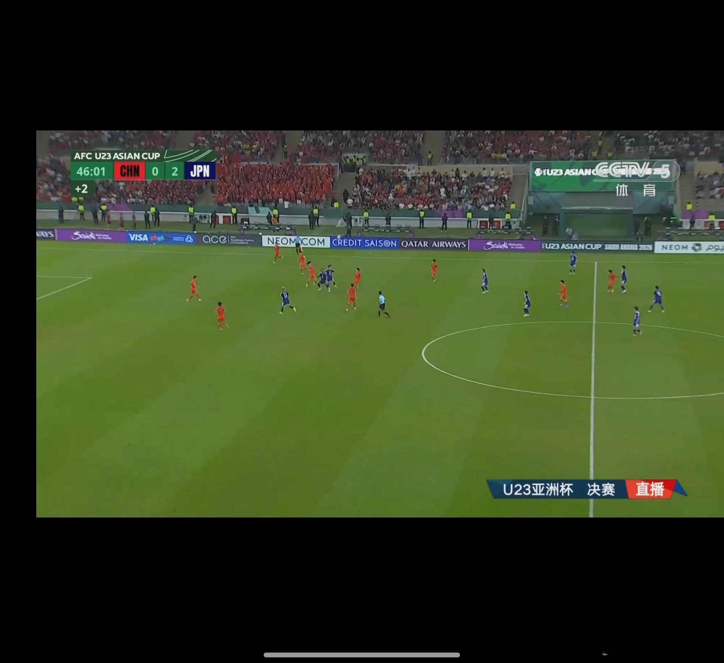 U23国足vs日本上半场结束，咱们暂时落后2个球，下班班发生奇迹，追平就行，然后