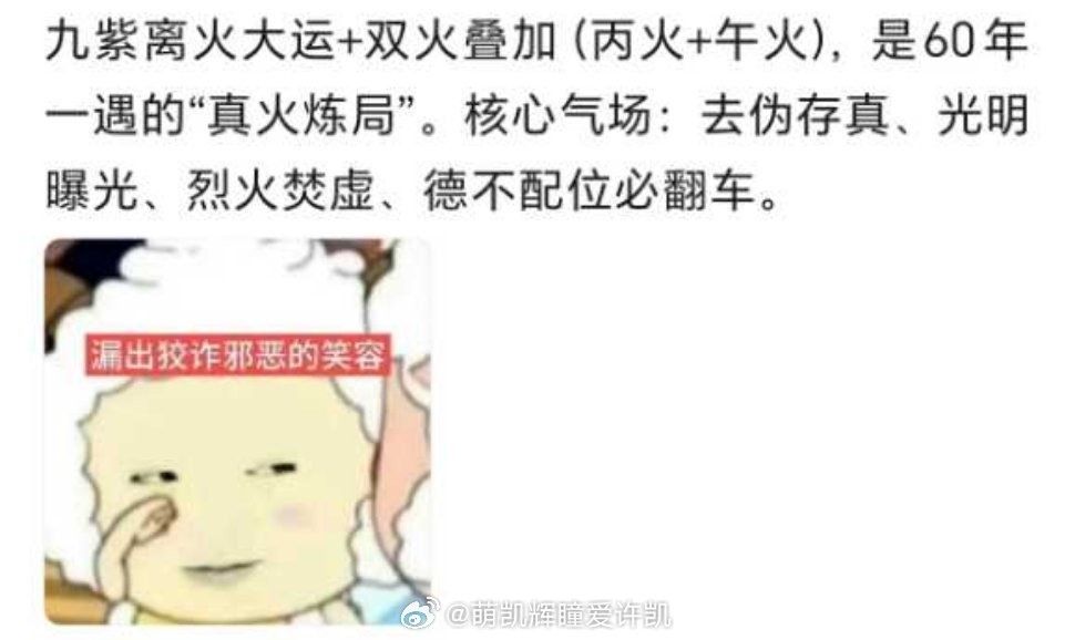 九紫离火 大运+双火叠加(丙火+午火)，是60年一遇的"真火炼局"。核心气场：去