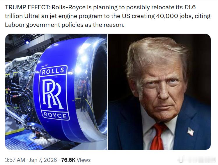 特朗普效应：劳斯莱斯计划可能将其价值1.6 万亿英镑的UltraFan喷气发动机
