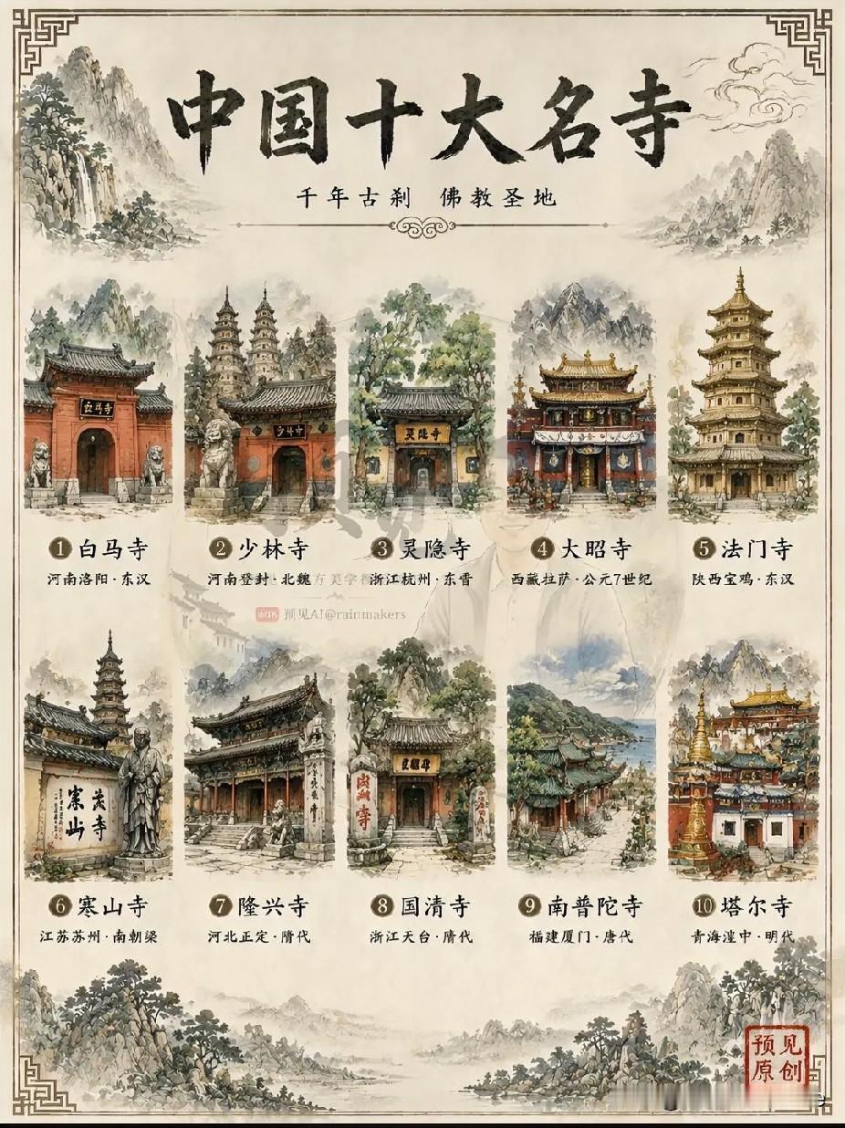 中国十大名寺：千年古刹，佛教圣地。