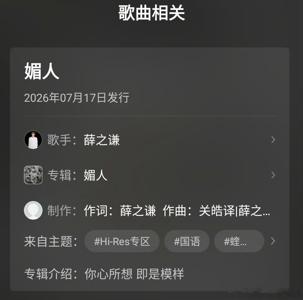 薛之谦新歌媚人你心所想，即是模样 ，薛之谦连续多年坚守生日发歌的约定，今年带来单