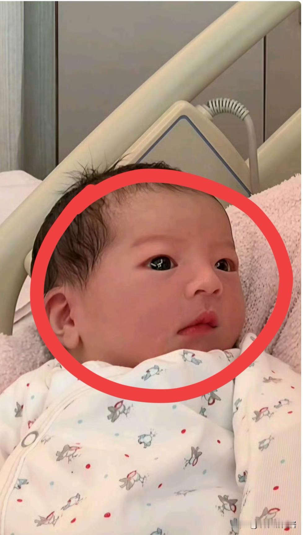 果然天王的孩子就是不一样，
你看这孩子眼睛黑黑，
头发黑黑还挺多，
嘴巴也是粉嘟