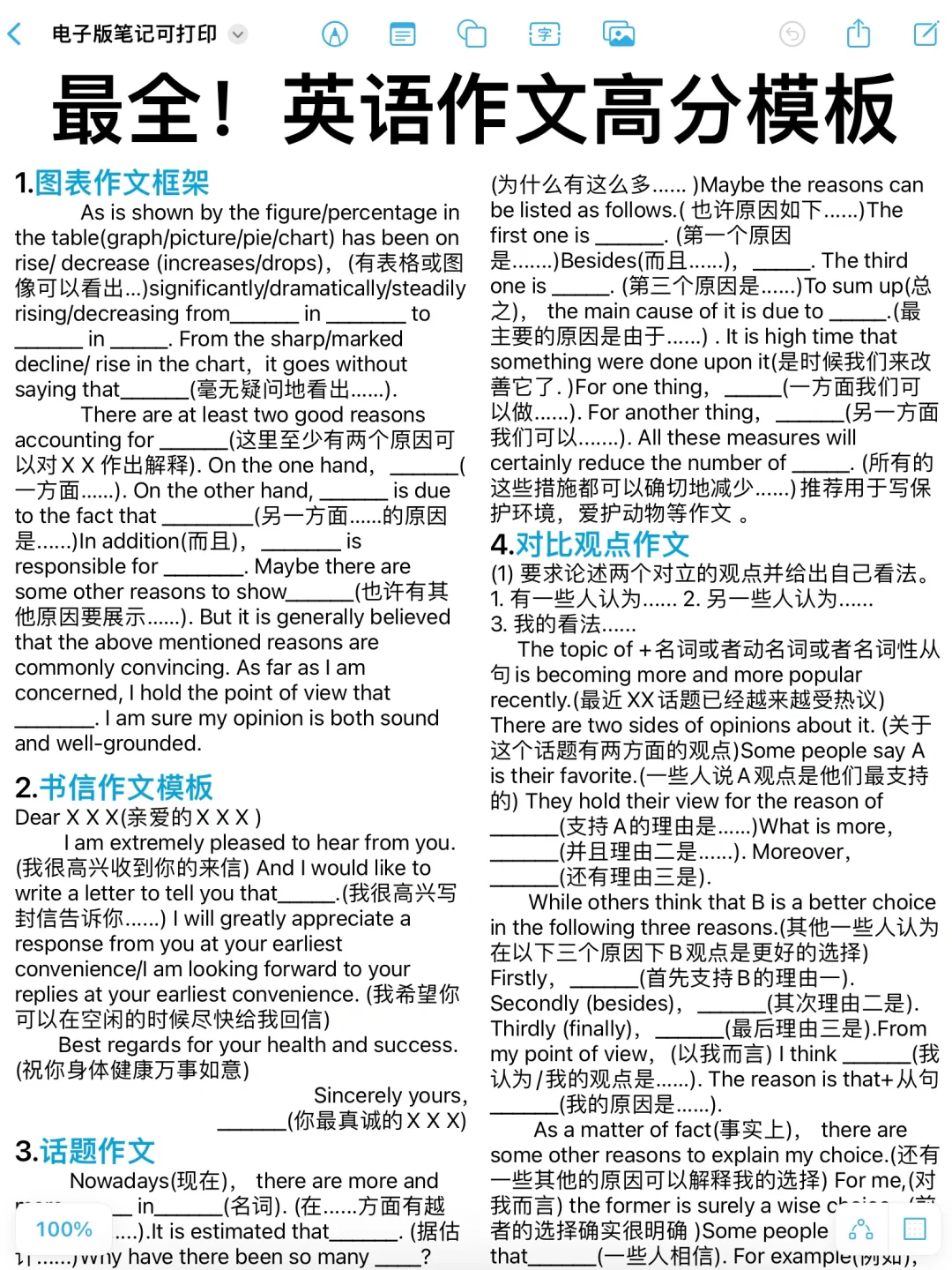 太全了！英语写作高分万能模板！都在这儿了！
