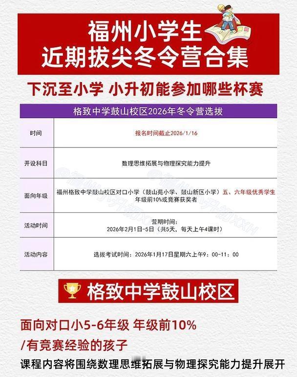 福州小学生注意！近期高含金量冬令营合集
福州小初贯通“拔尖”层出不穷！
这透露出
