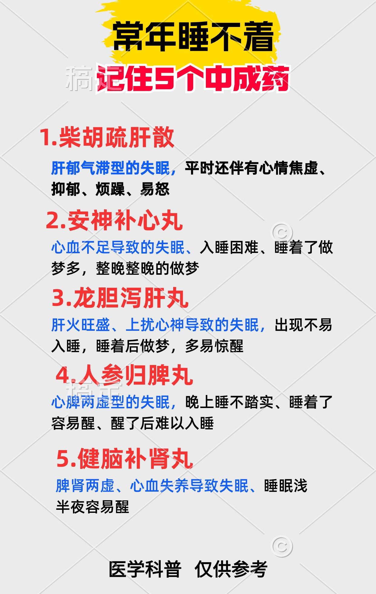 常年睡不着，记住5个中成药[给力][给力][给力]