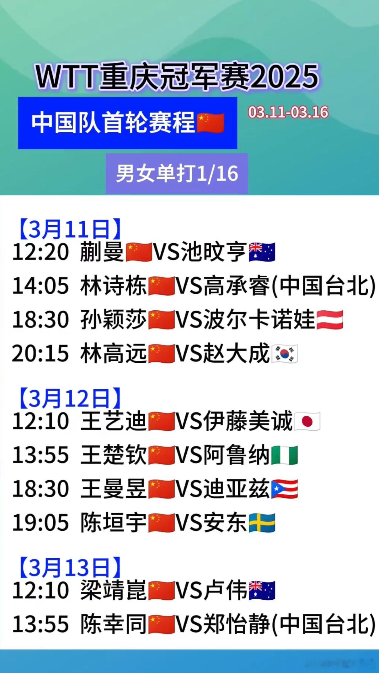 WTT重庆冠军赛明日开赛！本次比赛，国乒派出了包括孙颖莎、王楚钦、林诗栋、王曼昱