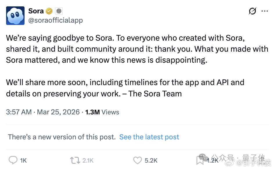 【Sora宣布停运，Sora回应停运】3月25日消息，OpenAI在高调推出So