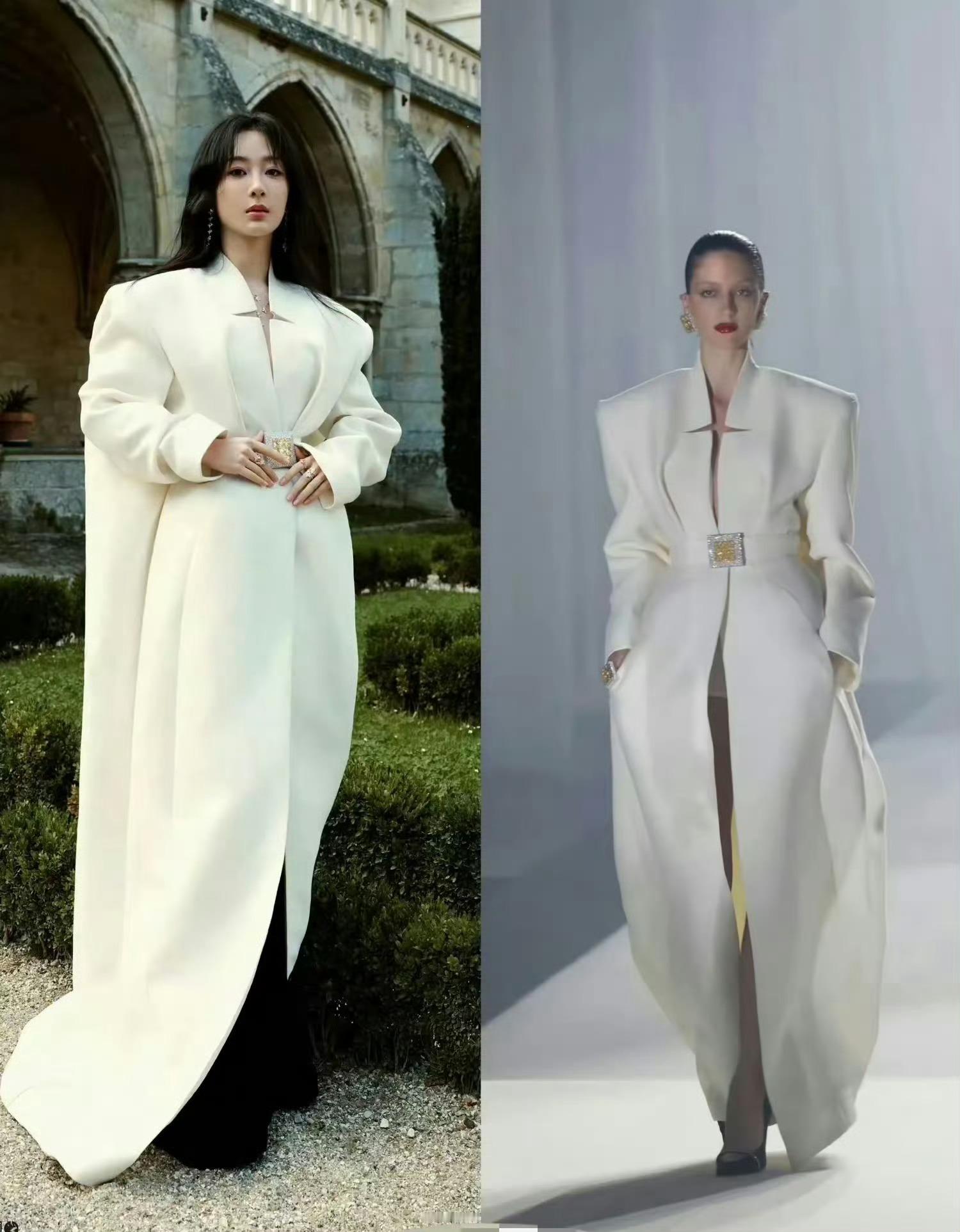 看得出来，杨紫已经在很努力的找角度了，却还是没有模特的气场 