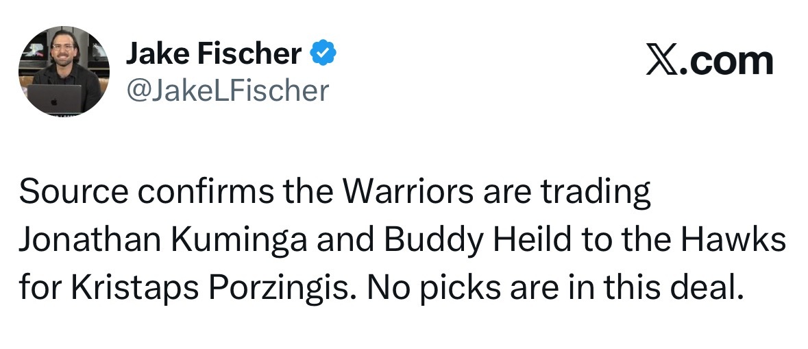 勇士库明加和希尔德二换一波神，平换，交易没有涉及选秀权。 